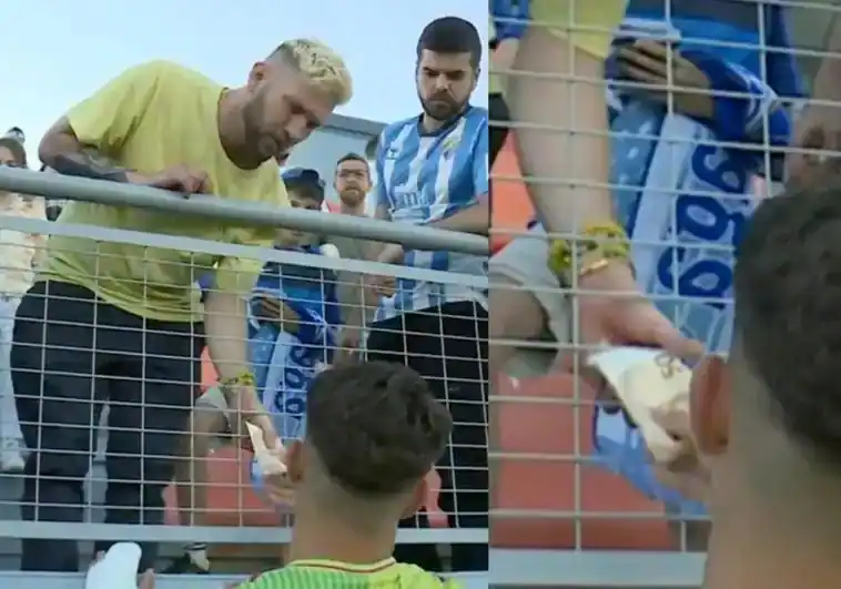 Surreal moment Malaga CF player sells match-worn shirt to fan is caught on camera